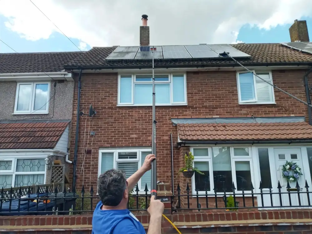 Pure water solar panel cleaning on a terraced house in Northolt